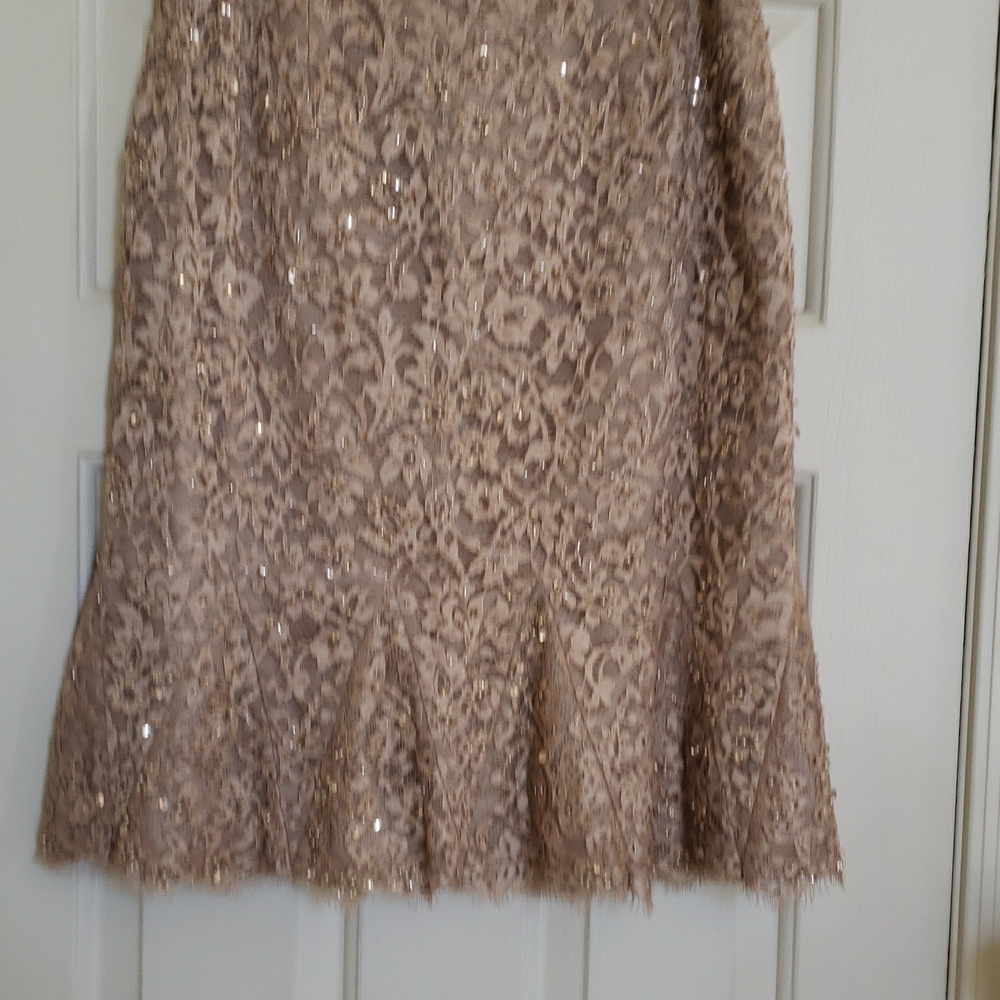 Vintage Silk Beaded Lace Trumpet Skirt Champagne Midi M L - Picture 4 of 11
